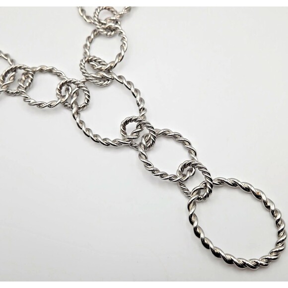 Chico's Silvertone Twisted Rope Large Link Y-Drop Statement Necklace - Picture 1 of 6